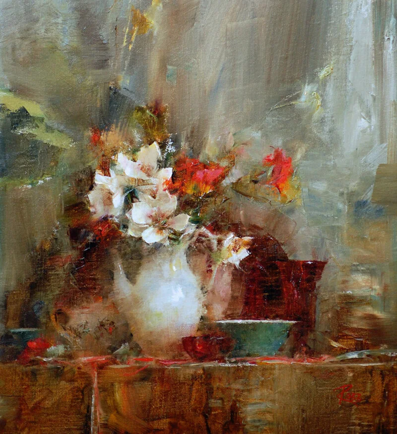 Still life oil painting of flowers by Laura Robb