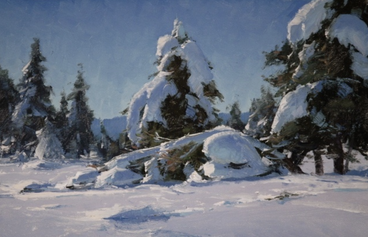 Snow-covered trees painted by Matt Smith